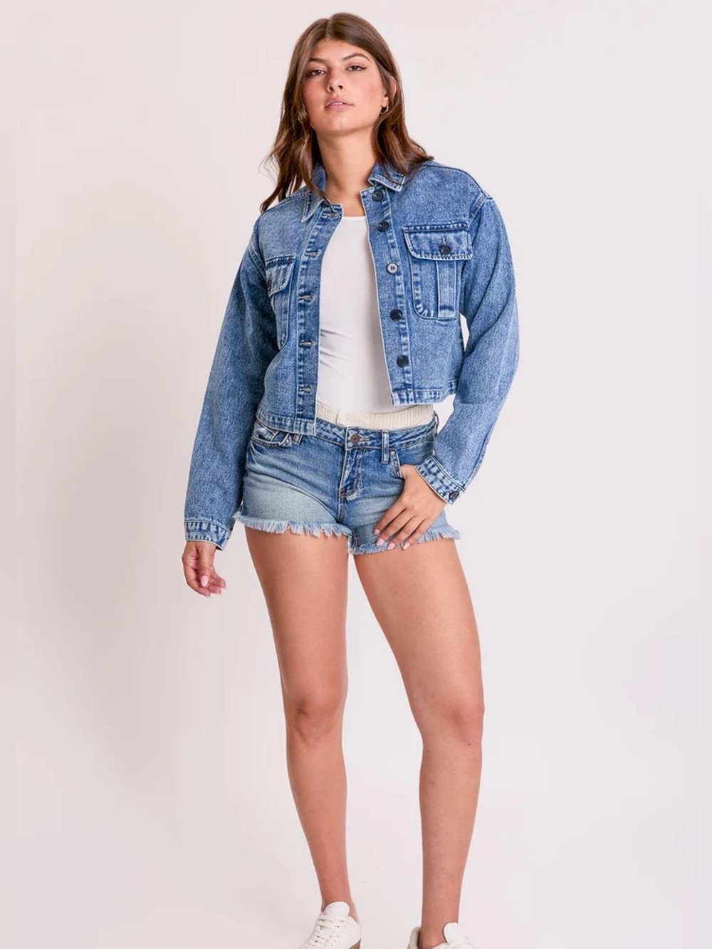 YMI Distressed Jean Crop Jacket, Size M